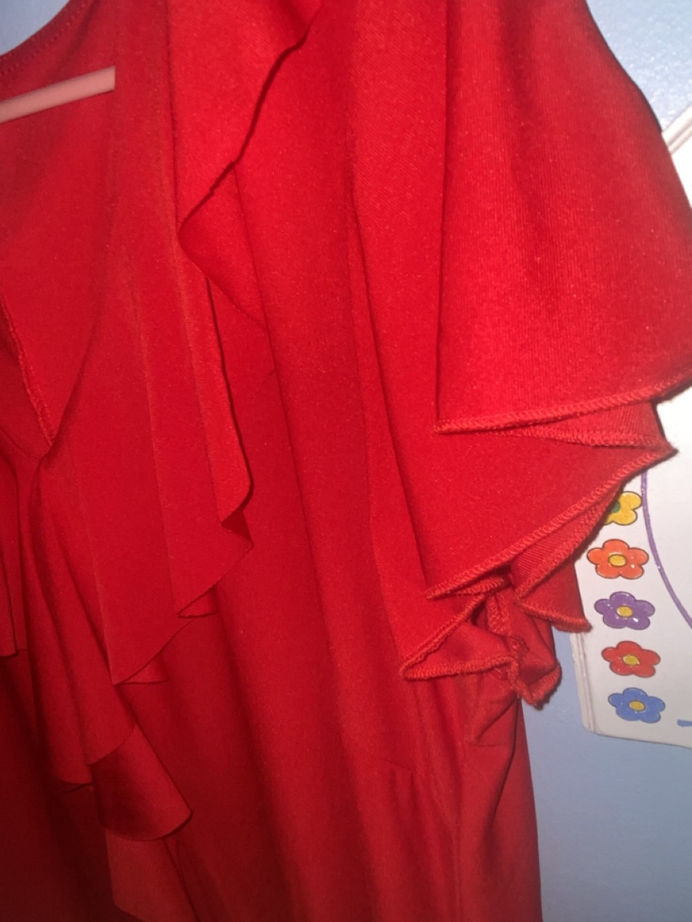 Women's Red Ruffle V-Neck Top - Picture 4 of 6
